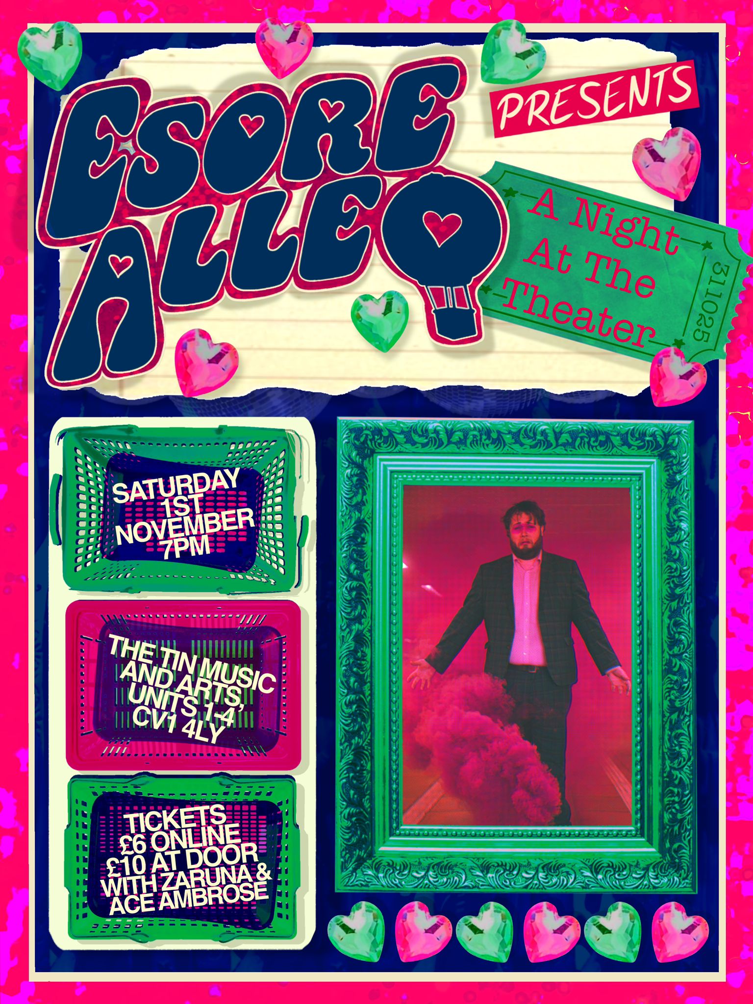 Poster for Esore Alle: A Night At The Theatre, November 1st, 7pm, The Tin, Coventry